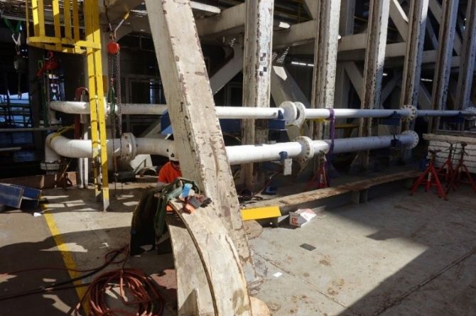 Installation of 6” and 8” relief line spools in the well test area